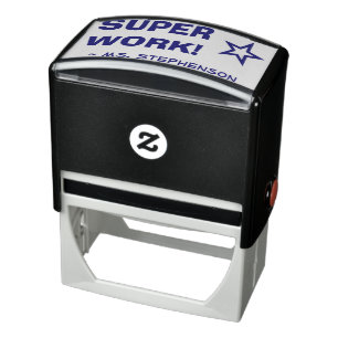"SUPER WORK!" + Teacher Name Rubber Stamp