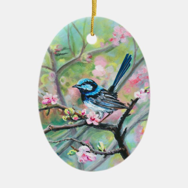 Superb Fairy Wren - Ceramic Tree Decoration (Front)