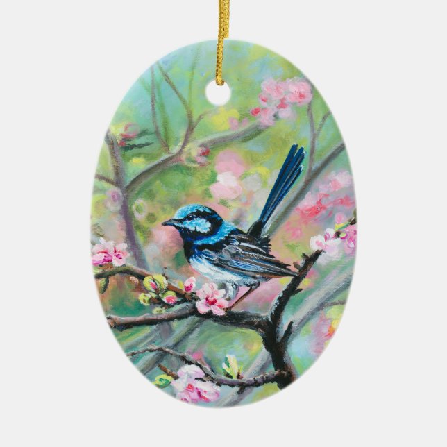 Superb Fairy Wren - Ceramic Tree Decoration (Front)