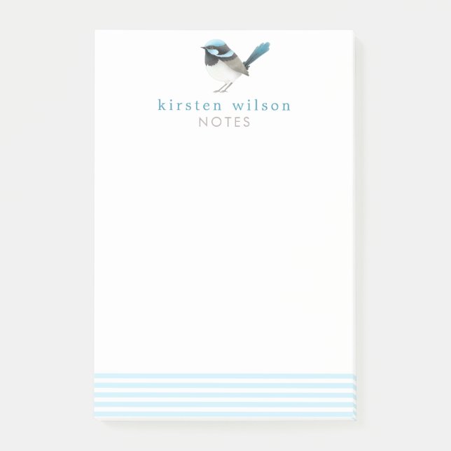 Superb Fairy Wren - Cute Blue Bird Personalised Post-it Notes (Front)