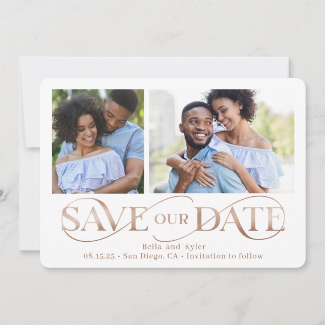 Superb Swirl 2 Photos Save The Date Card (Front)