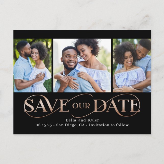 Superb Swirl 3 Photos Save The Date Postcard (Front)