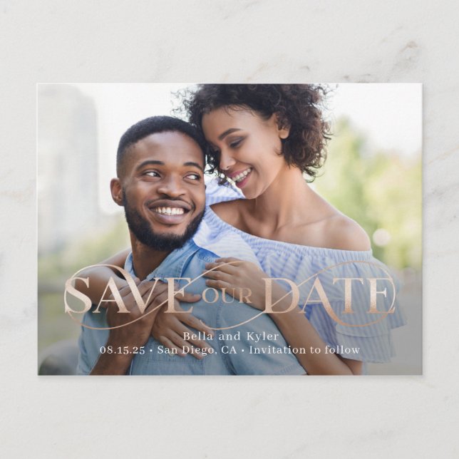 Superb Swirl Photo Save The Date Postcard (Front)