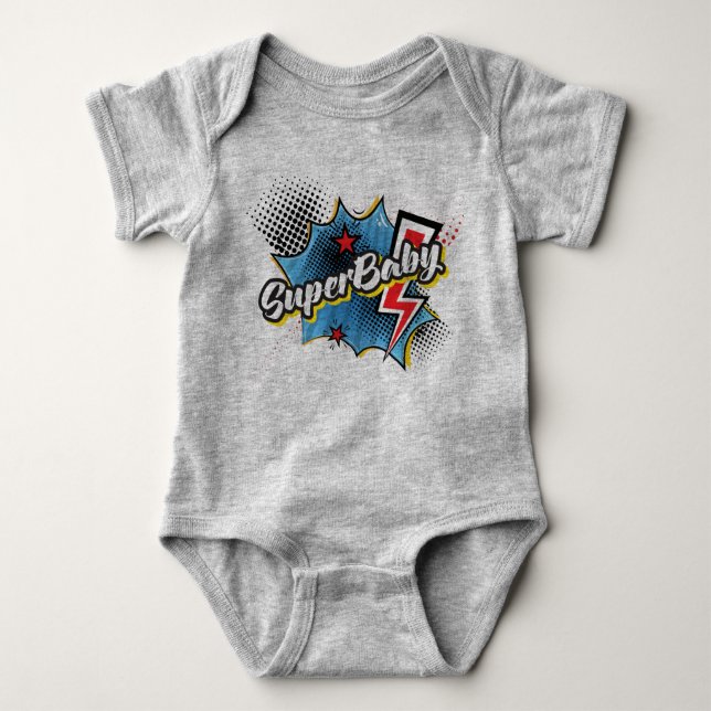 SuperBABY superhero comic bodysuit gift GRAY (Front)