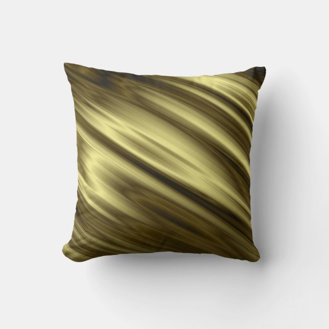 Superbe Diagonal golden Metallic Satin Fabric Art Cushion (Front)
