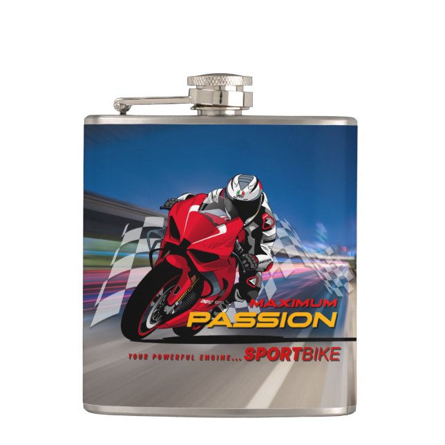 Superbike Racing Maximum Passion Biker Graphic Hip Flask (Front)
