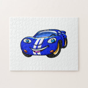 Supercar blue racing cartoon Choose back color Jigsaw Puzzle
