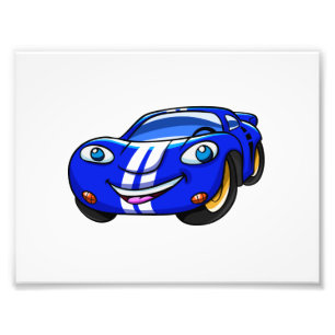 Supercar blue racing cartoon Choose back colour Photo Print