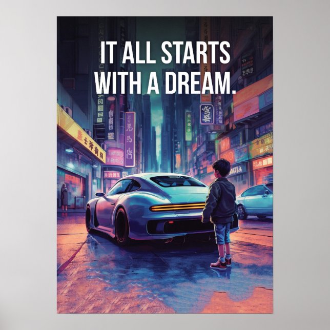Supercar Motivation - Cyberpunk, Hustle, Success Poster (Front)