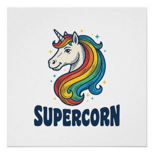 Supercorn Unicorn Vintage Engraving T-Shirt Design Poster