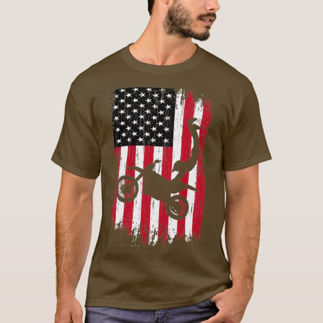 Supercross Freestyle Motocross American Flag T-Shirt (Front)