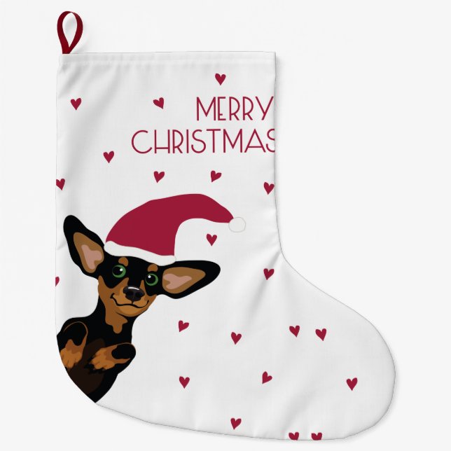 Supercute dachshund puppy with santa hat large christmas stocking (Front)