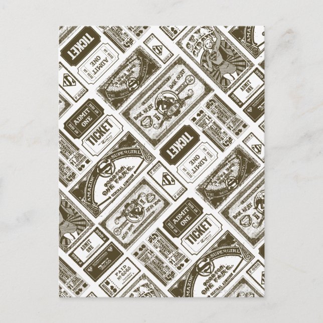 Supergirl Admit One Pattern Brown Postcard (Front)