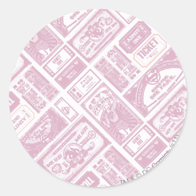 Supergirl Admit One Pattern Pink Classic Round Sticker (Front)