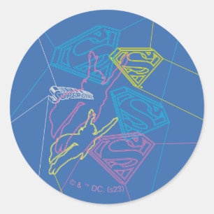 Supergirl and Logo Coloured Outlines Classic Round Sticker