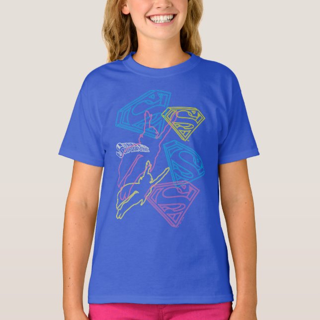 Supergirl and Logo Coloured Outlines T-Shirt (Front)