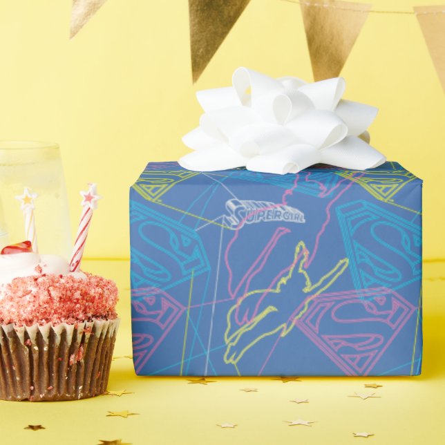 Supergirl and Logo Coloured Outlines Wrapping Paper (Birthday Party)