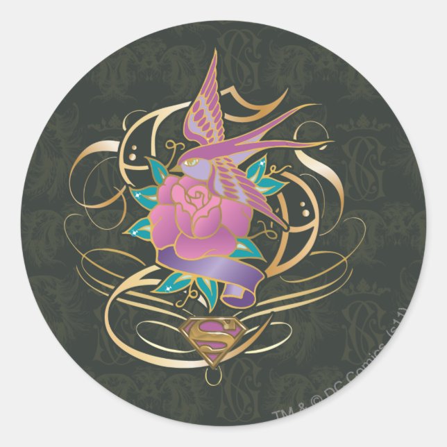Supergirl Bird and Flower Classic Round Sticker (Front)