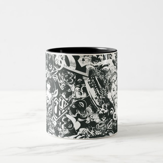 Supergirl Black and White Collage Two-Tone Coffee Mug (Center)