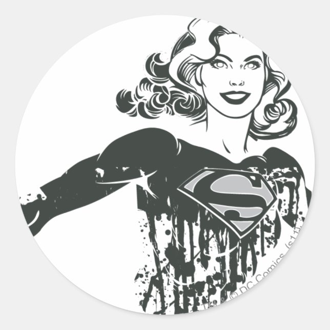 Supergirl Black and White Drawing 1 Classic Round Sticker (Front)
