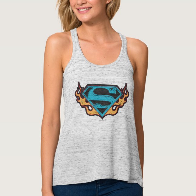 Supergirl Blue Logo with Flames Singlet (Front)