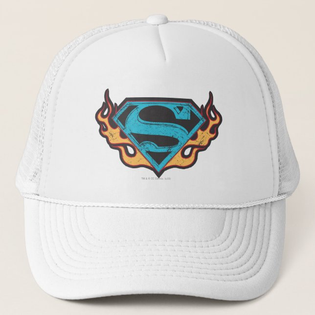 Supergirl Blue Logo with Flames Trucker Hat (Front)