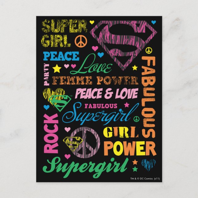 Supergirl Colourful Text Collage Postcard (Front)