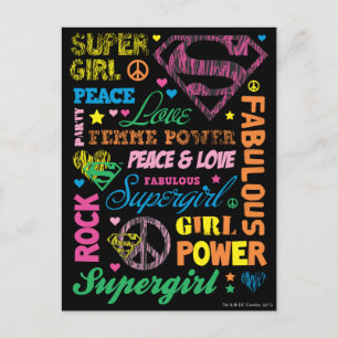Supergirl Colourful Text Collage Postcard
