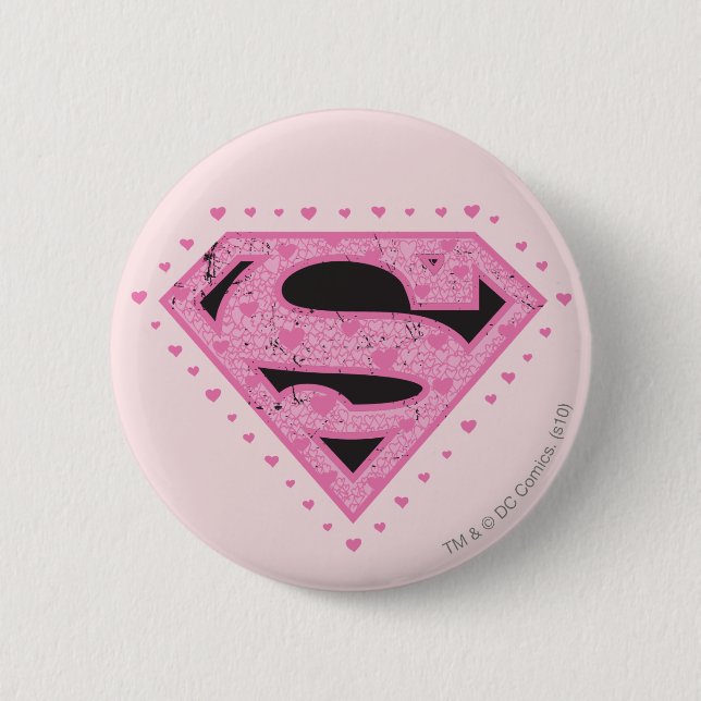 Supergirl Distressed Logo Black and Pink 6 Cm Round Badge (Front)
