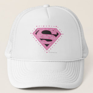 Supergirl Distressed Logo Black and Pink Trucker Hat