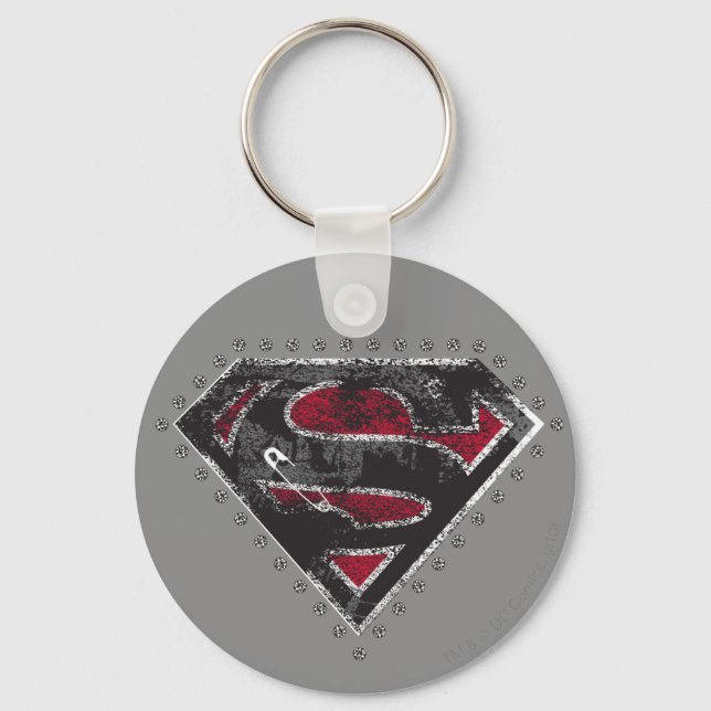 Supergirl Distressed Logo Black and Red Key Ring (Front)