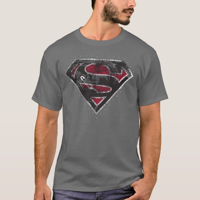 Supergirl Distressed Logo Black and Red T-Shirt (Front)