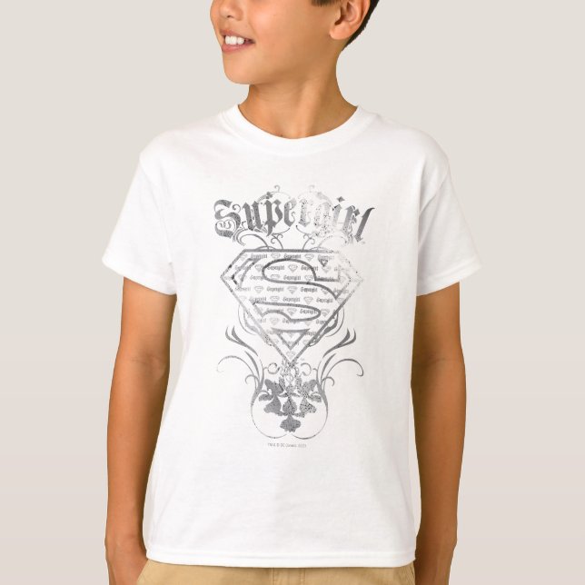 Supergirl Fancy Silver Logo T-Shirt (Front)