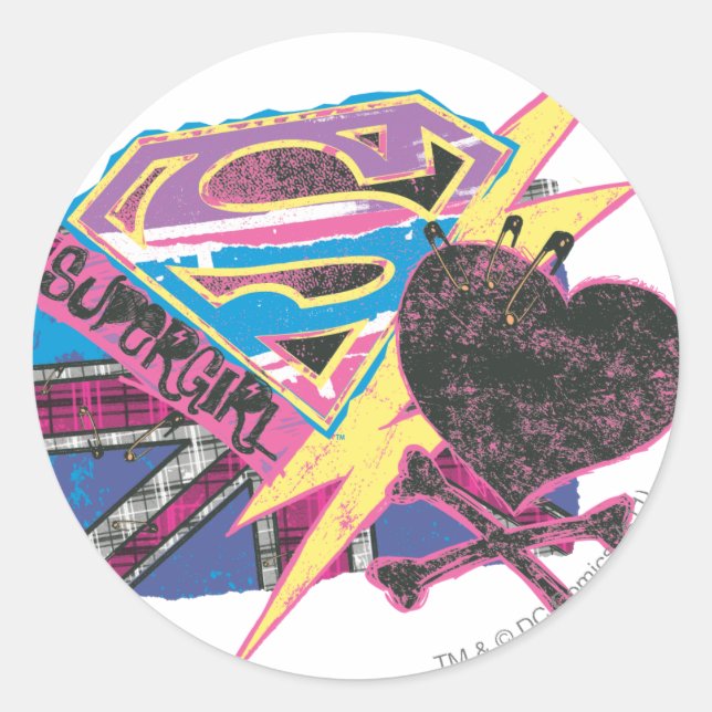 Supergirl Flag and Crossbones Classic Round Sticker (Front)