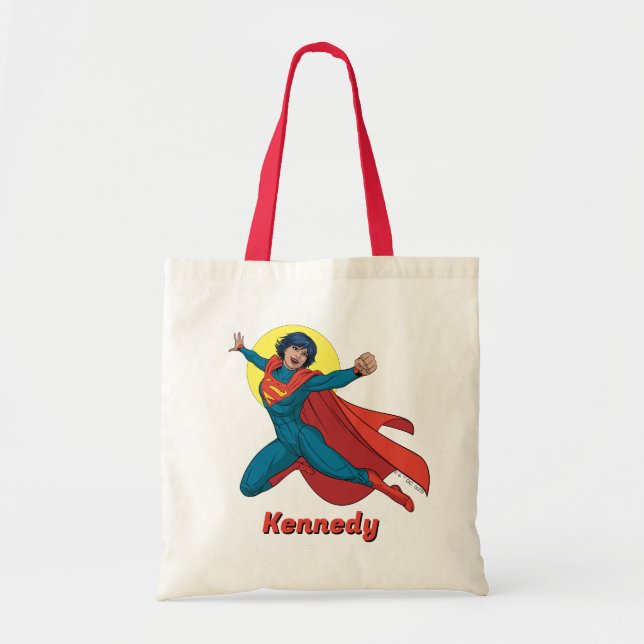 Supergirl Flying in Blue Suit Tote Bag (Front)