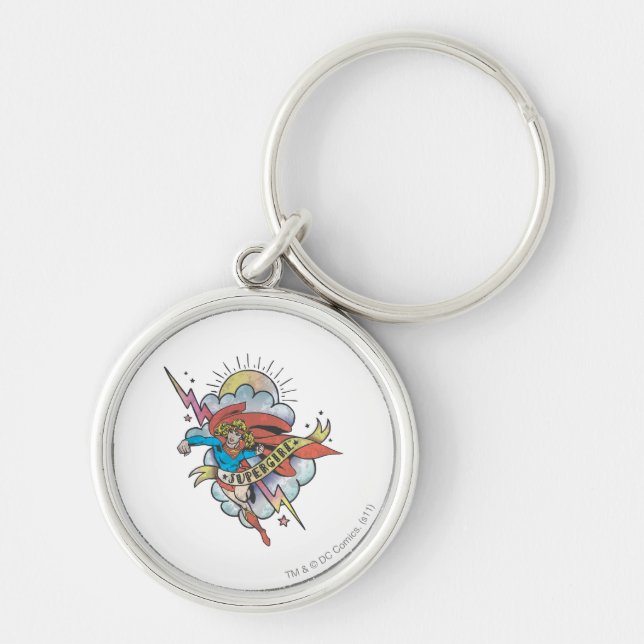 Supergirl Flying Lightning Tattoo Key Ring (Front)