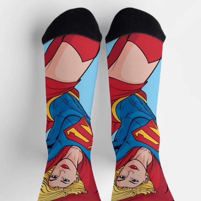 Supergirl Flying Upwards Illustration Socks (Top)