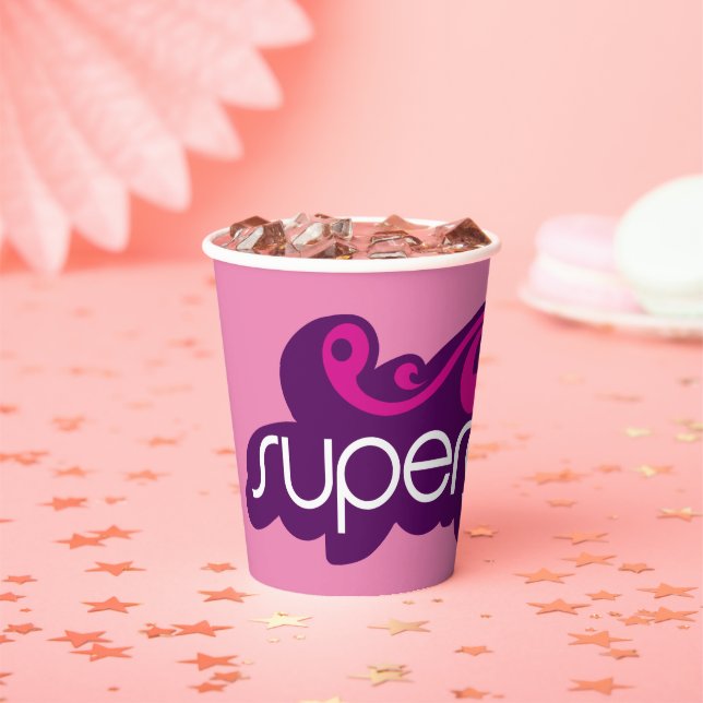 Supergirl Groovy Name and S-Shield Paper Cups (Insitu)