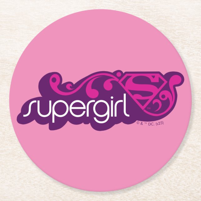 Supergirl Groovy Name and S-Shield Round Paper Coaster (Front)