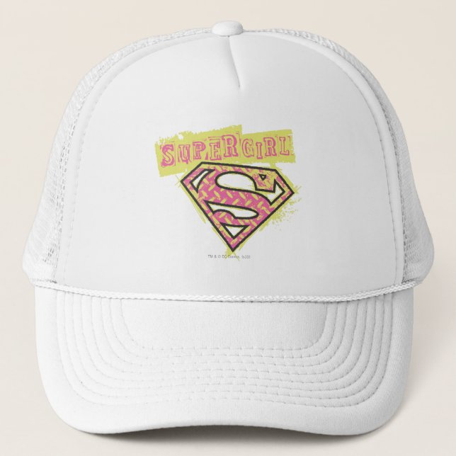 Supergirl Grunge Logo Pink Trucker Hat (Front)
