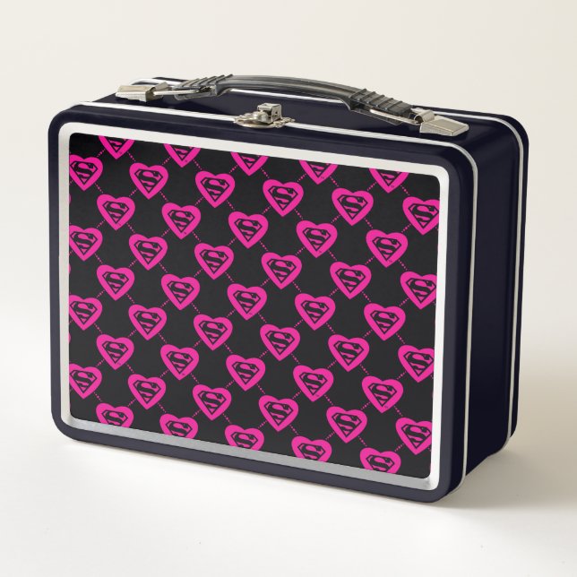 Supergirl Hearts Diagonal Pattern Metal Lunch Box (Front)
