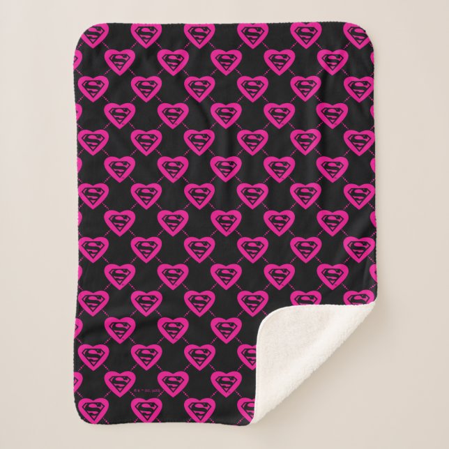 Supergirl Hearts Diagonal Pattern Sherpa Blanket (Front)