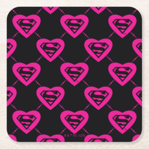 Supergirl Hearts Diagonal Pattern Square Paper Coaster