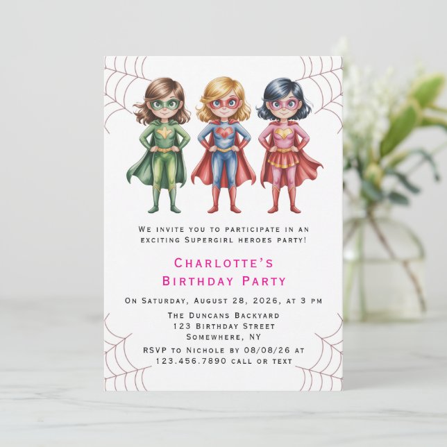 Supergirl Heroes Birthday Party For Girls  Invitation (Standing Front)