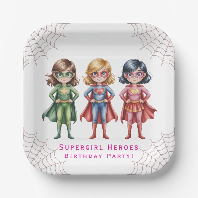Supergirl Heroes Birthday Party For Girls Paper Plate (Front)