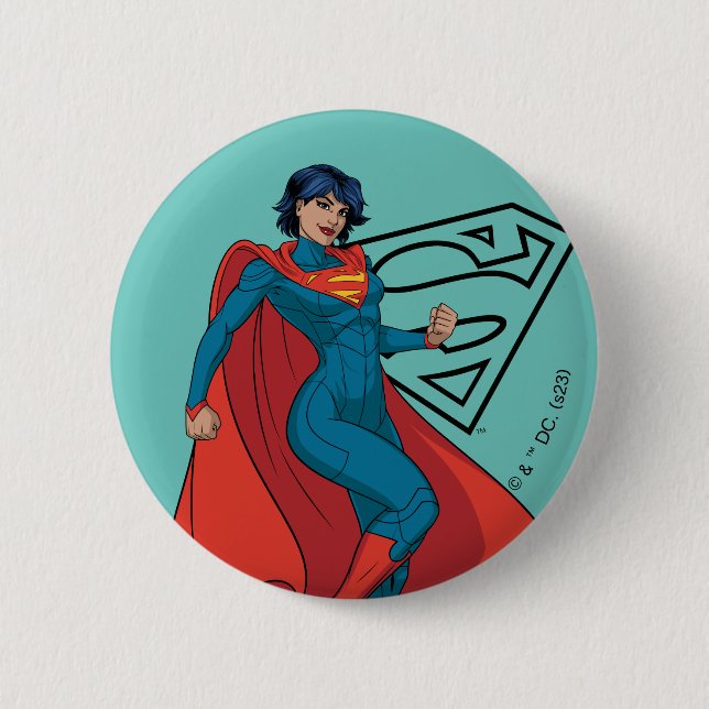 Supergirl Hovering in Blue Suit 6 Cm Round Badge (Front)