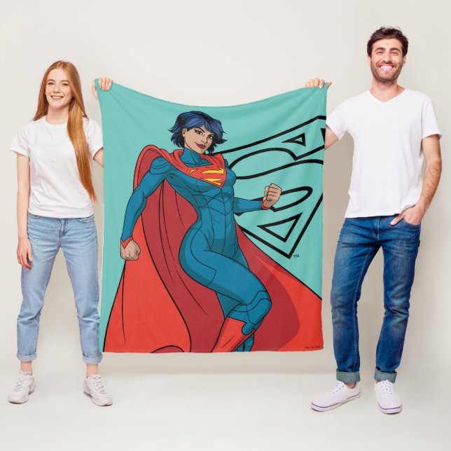 Supergirl Hovering in Blue Suit Fleece Blanket (In Situ)