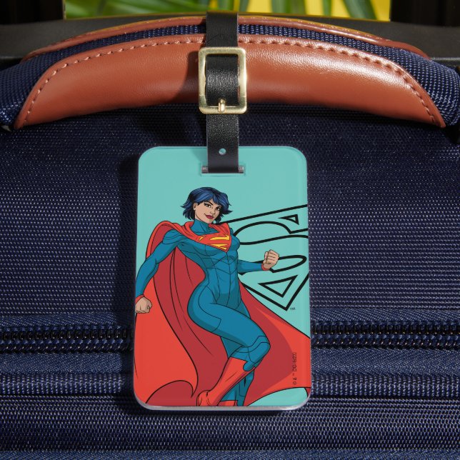 Supergirl Hovering in Blue Suit Luggage Tag (Front Insitu 2)