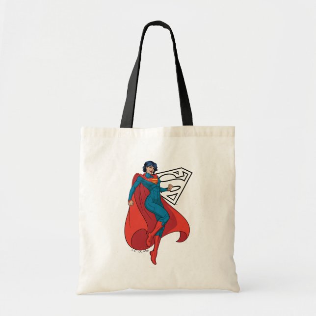 Supergirl Hovering in Blue Suit Tote Bag (Front)