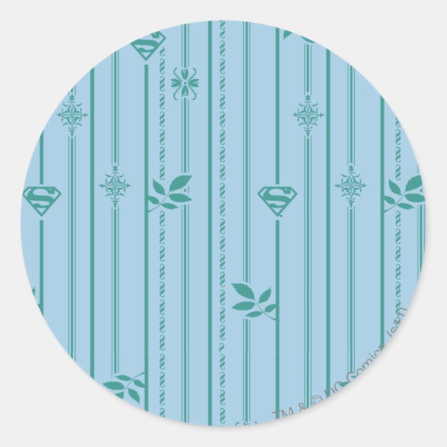 Supergirl Leaf Pattern Blue Classic Round Sticker (Front)